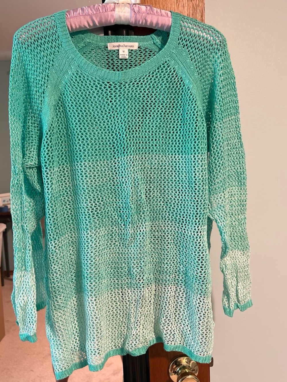 Lightweight Open-Knit Green/ White Sweater size M